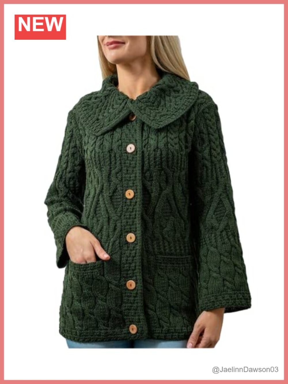 Merino Wool Cable Knit Button Cardigan Long Sleeve Collared Relaxed Fit